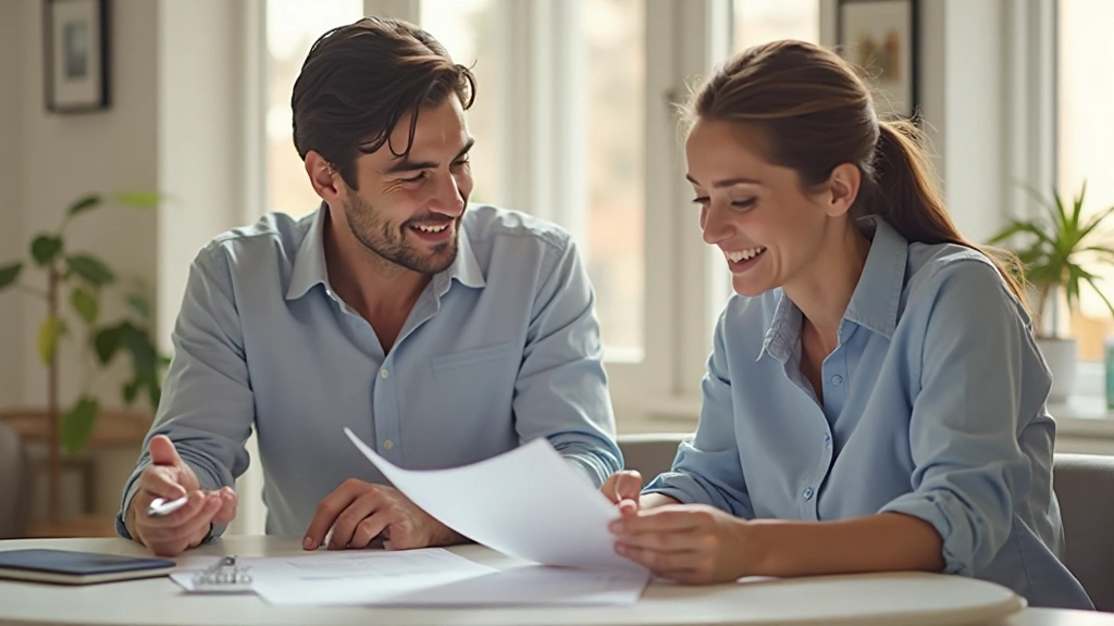 Casal consultando documentos de planejamento financeiro familiar