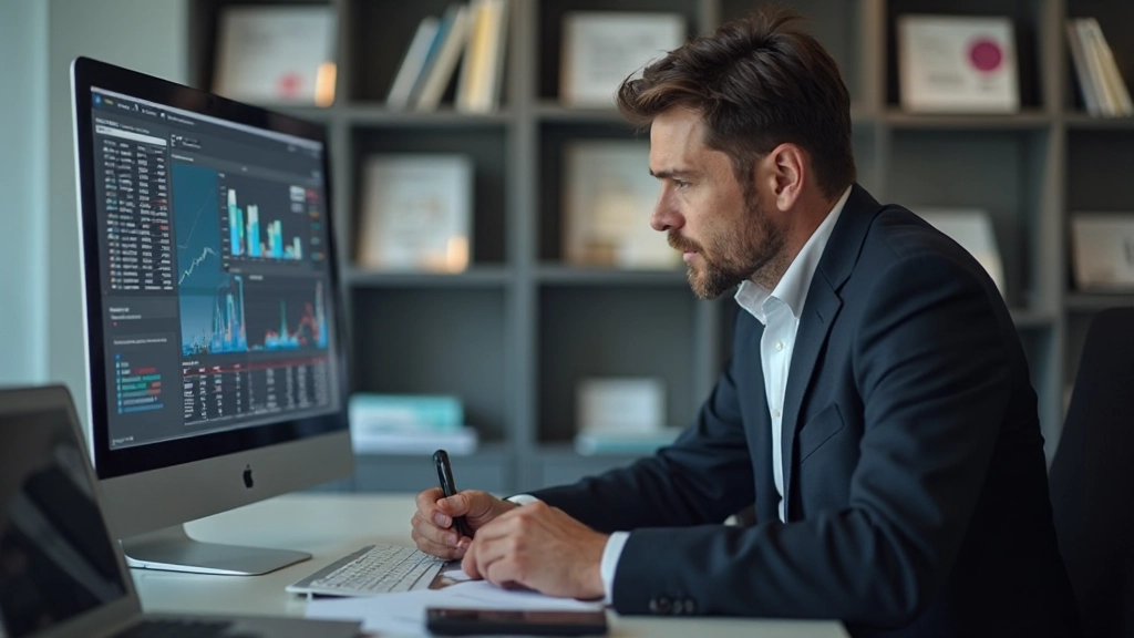 Análise de portfólio de investimentos com gráficos em monitor