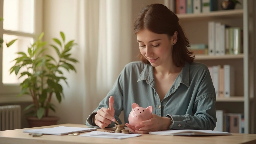 Pessoa economizando dinheiro com piggy bank e moedas