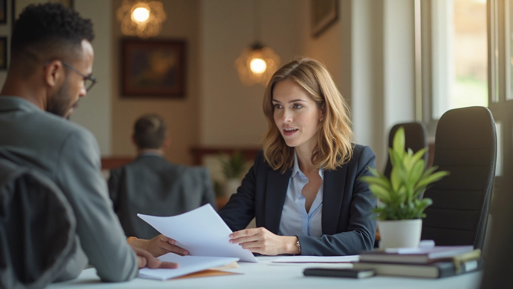 Consultor revisando documentos de crédito com cliente